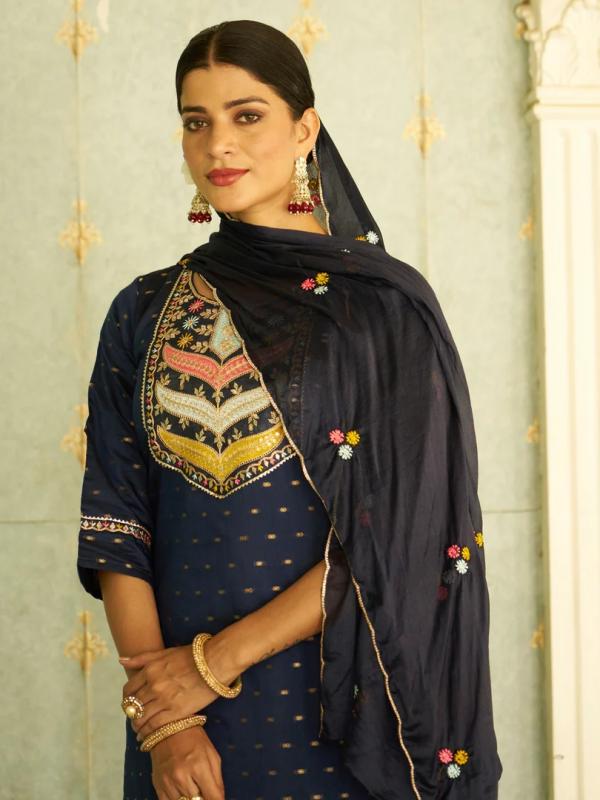 VP 9724 B Embroidered Chanderi Silk Kurta Set with Embroidered Dupatta